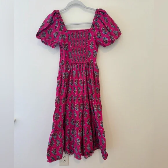 J. Crew Fuchsia Floral Tiered Midi Dress size 0 - Picture 4 of 5